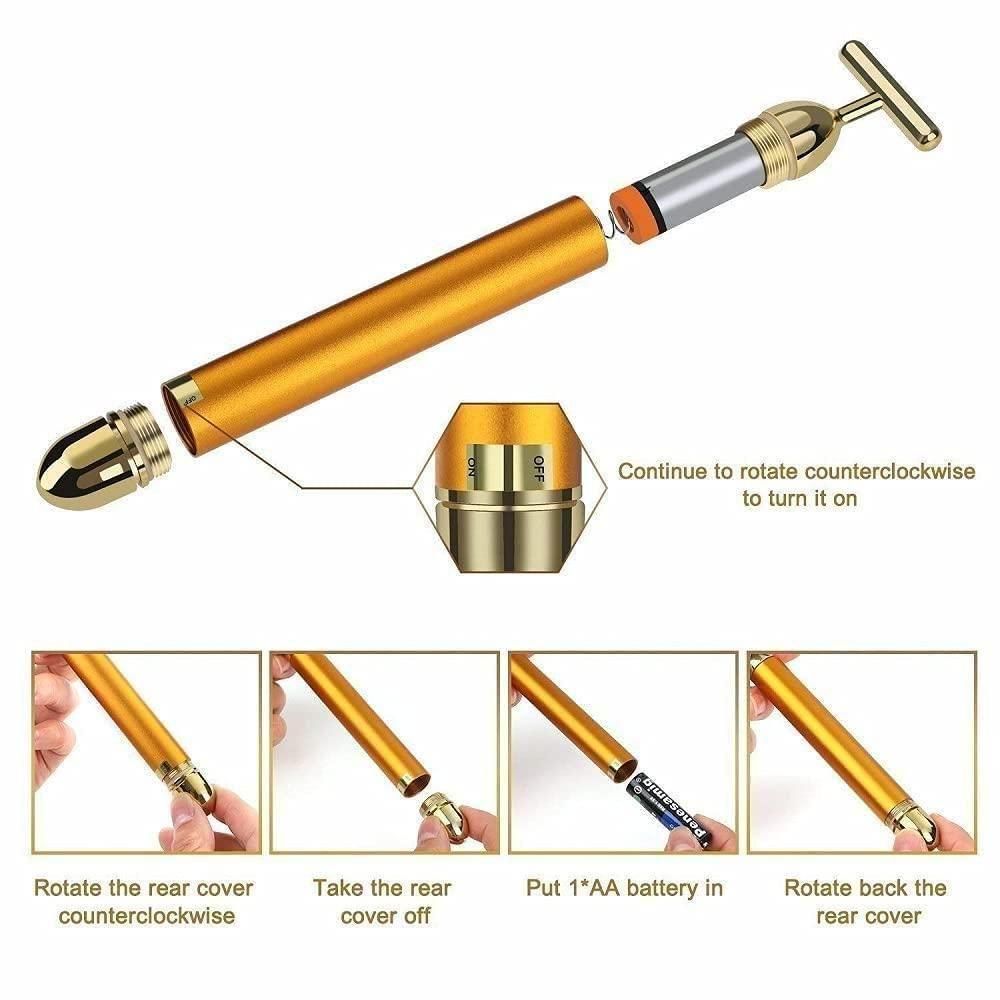 24K Gold Energy Beauty Bar – Electric Facial Massage Roller for Instant Lift & Glow