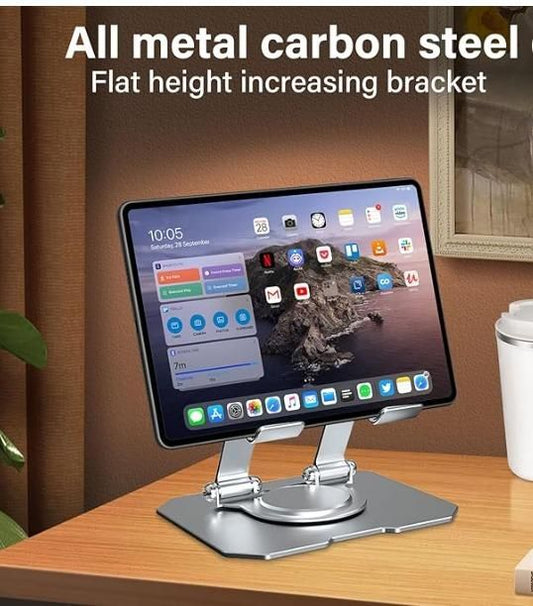 360° Rotatable Tablet Stand – Carbon Steel Holder for Desk & Kitchen Use