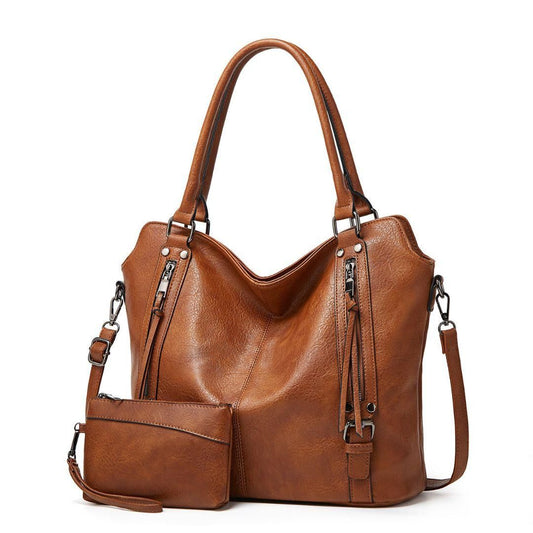 Women’s PU Leather 2-in-1 Tote & Hobo Bag – Brown