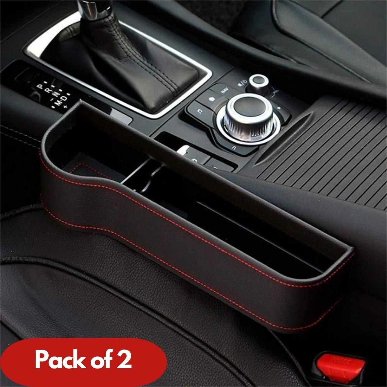 PU Leather Car Seat Side Organizer – Pack of 2 Console Gap Pocket Storage (Assorted Colors)