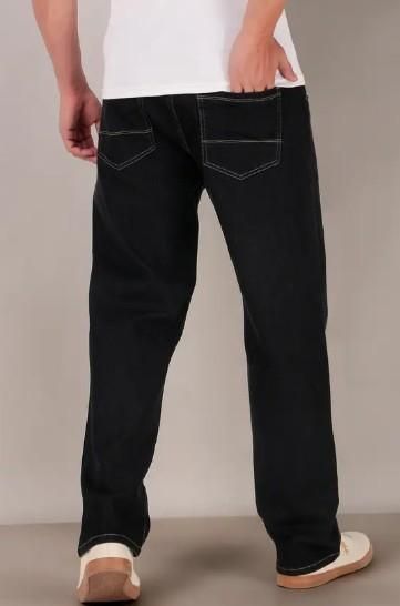 Men’s Casual Mid-Rise Black Denim Jeans – Relaxed Loose Fit