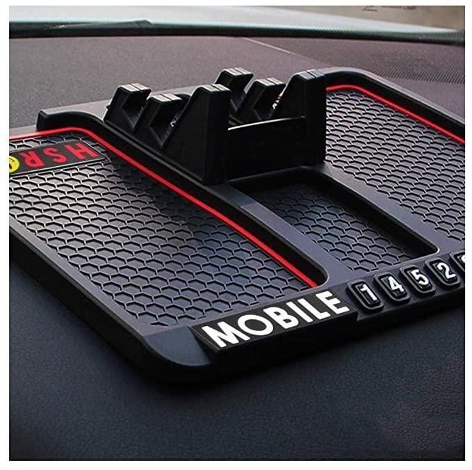HSR Silicone Dashboard Mobile Holder with Parking Number Plate – Anti-Slip Car Phone Stand (Black)