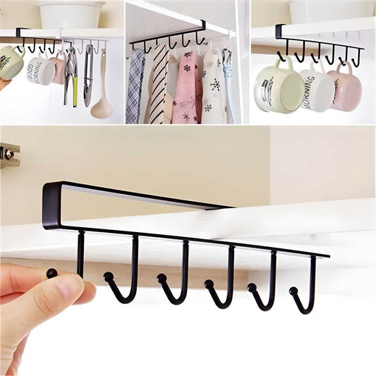 Multi-Purpose Hanging Hook Rack – Mug, Glass, Kitchen & Closet Organizer