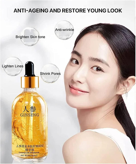 Ginseng Gold Polypeptide Anti-Ageing Serum – Collagen & Hyaluronic Acid Face Serum for Wrinkle Repair & Radiant Skin (100ml)