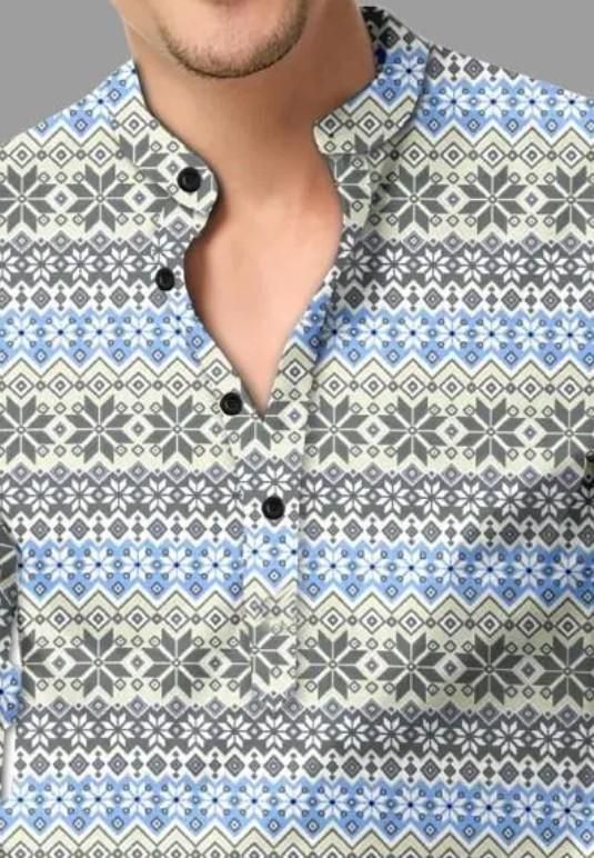 Men’s Printed Spread Collar Casual Shirt – Multicolor