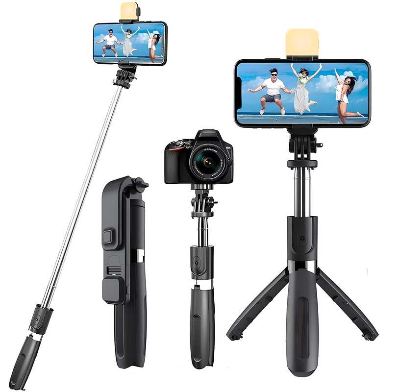 Extendable Flash 3-in-1 Selfie Stick Tripod with Bluetooth Remote – Portable Phone Stand