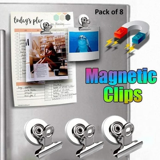 Magnetic Clips Pack of 8 – Strong Multi-Purpose Metal Clips for Home & Office
