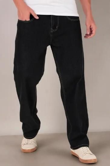 Men’s Casual Mid-Rise Black Denim Jeans – Relaxed Loose Fit