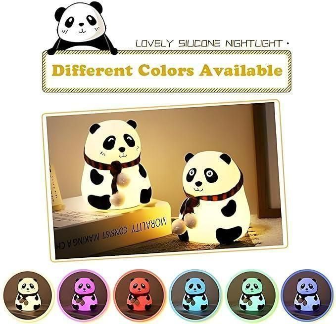 Cute Panda Night Light Lamp for Kids – Soft Silicone Touch Sensor with 7 Colors