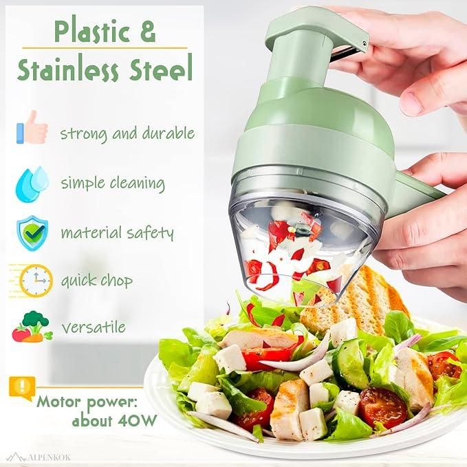 4-in-1 Portable Electric Vegetable Cutter & Chopper – Wireless Food Processor