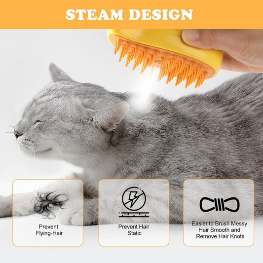 3-in-1 Steamy Cat Brush – Pet Hair Remover, Cleaner & Grooming Tool
