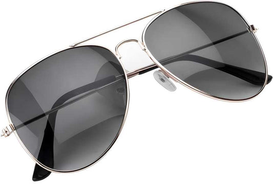 Unisex Black Golden Aviator Sunglasses – Stylish & Timeless