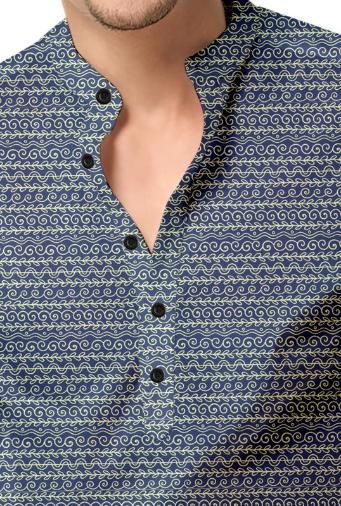 Men’s Navy Blue Printed Casual Shirt – Full Sleeve Spread Collar Cotton Shirt