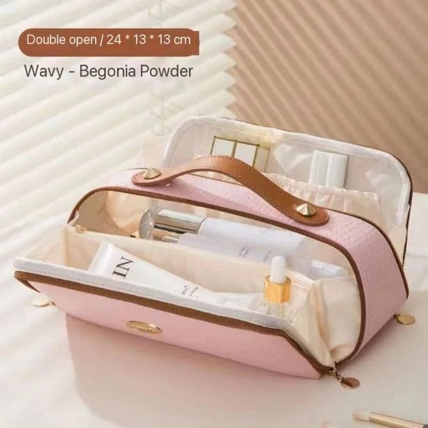 Double Zipper Cosmetics Bag – Woven Travel Makeup Organizer