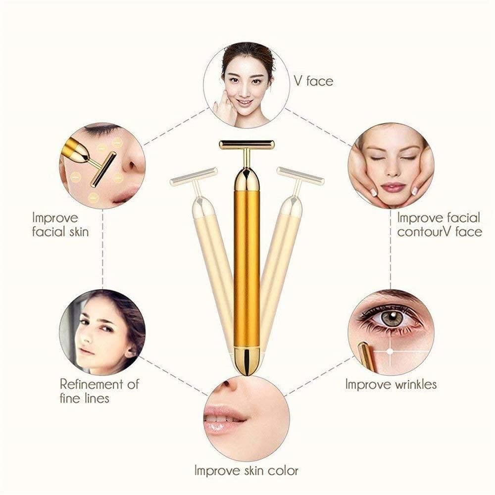 24K Gold Energy Beauty Bar – Electric Facial Massage Roller for Instant Lift & Glow
