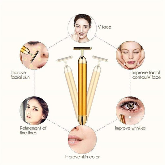 24K Gold Energy Beauty Bar – Electric Facial Massage Roller for Instant Lift & Glow