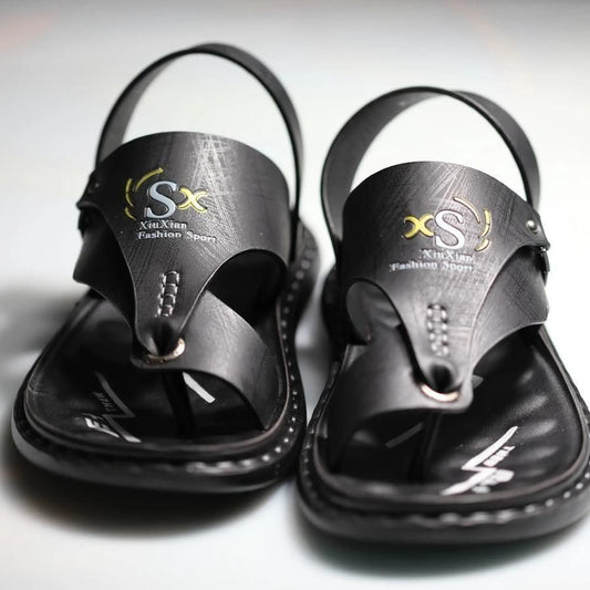 Men’s Casual Black Sandals – Synthetic PU Leather with Durable Sole (UK 6 | US 7 | EUR 40)