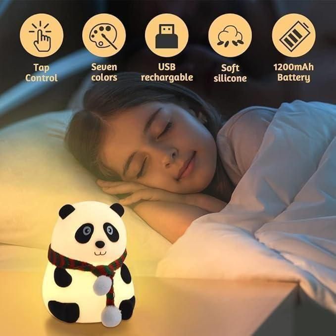 Cute Panda Night Light Lamp for Kids – Soft Silicone Touch Sensor with 7 Colors