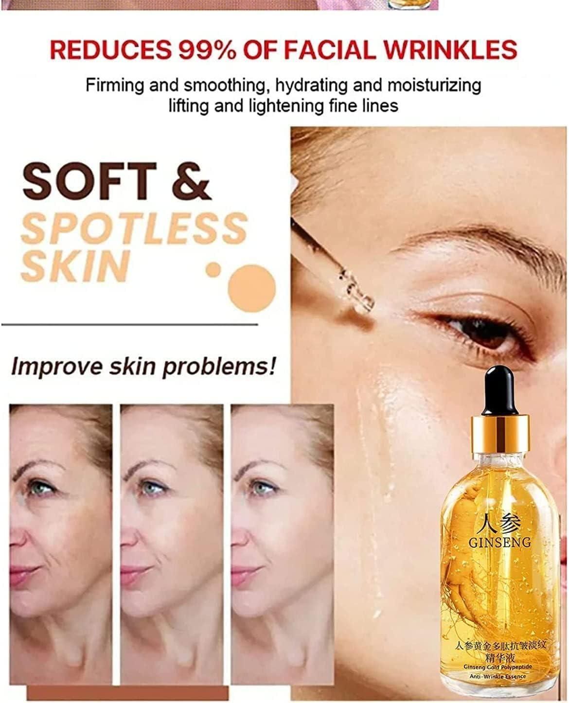 Ginseng Gold Polypeptide Anti-Ageing Serum – Collagen & Hyaluronic Acid Face Serum for Wrinkle Repair & Radiant Skin (100ml)