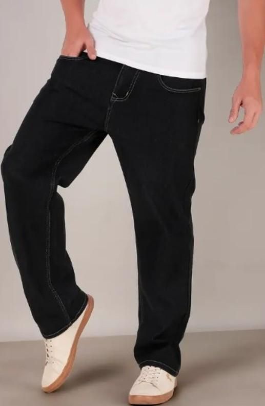 Men’s Casual Mid-Rise Black Denim Jeans – Relaxed Loose Fit
