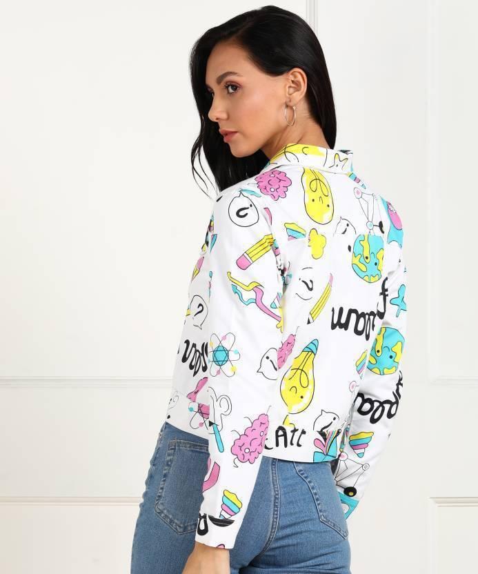 Women’s Printed Denim Jacket – Stylish Casual White Jacket