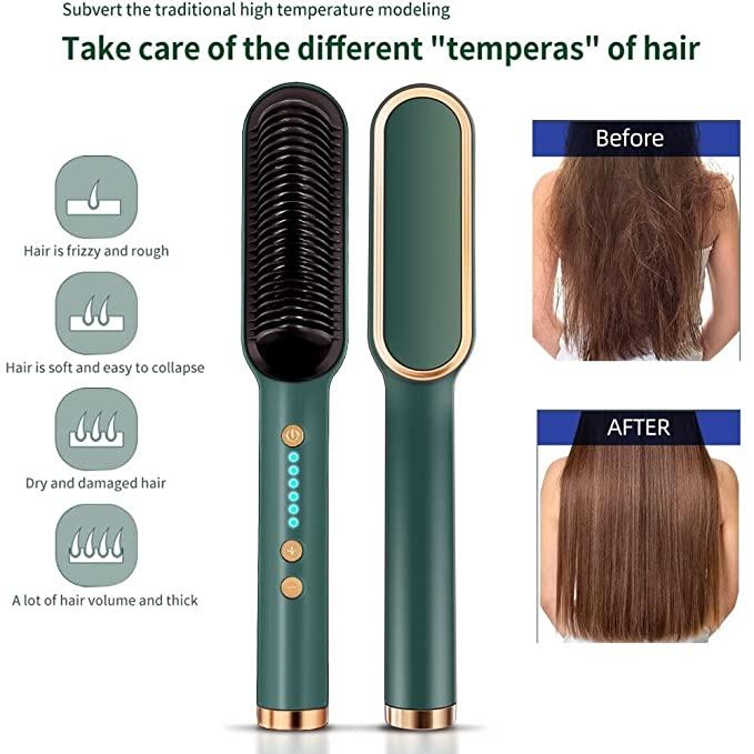 3-in-1 Hair Styling Tool – Straightener, Detangling Brush & Anion Massager for All Hair Types