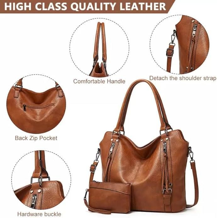 Women’s PU Leather 2-in-1 Tote &amp; Hobo Bag – Brown