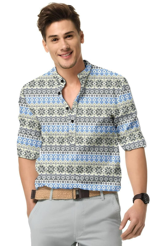 Men’s Printed Spread Collar Casual Shirt – Multicolor