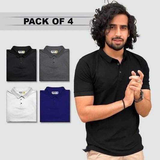 Men’s Poly Matte Solid Polo T-Shirts – Pack of 4