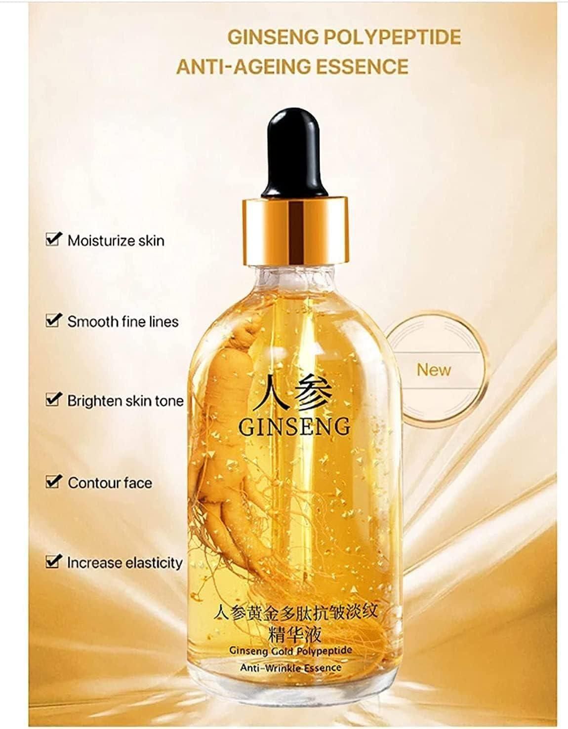 Ginseng Gold Polypeptide Anti-Ageing Serum – Collagen & Hyaluronic Acid Face Serum for Wrinkle Repair & Radiant Skin (100ml)