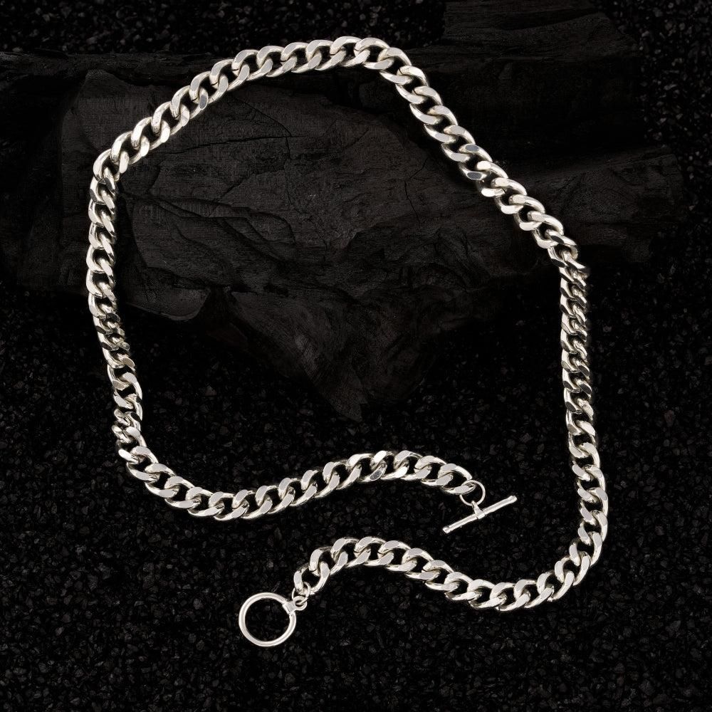 Men’s Cuban Style Thick Chain – Rhodium Plated Silver Necklace with Toggle