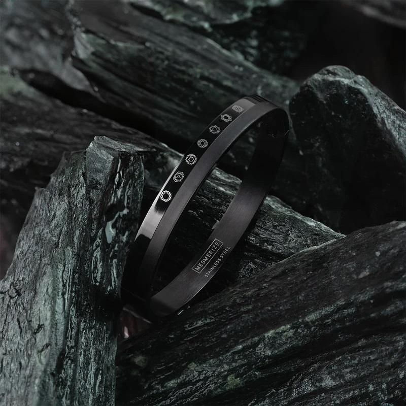 Men’s 7 Chakra Stainless Steel Kada Bracelet – Spiritual Energy Jewelry