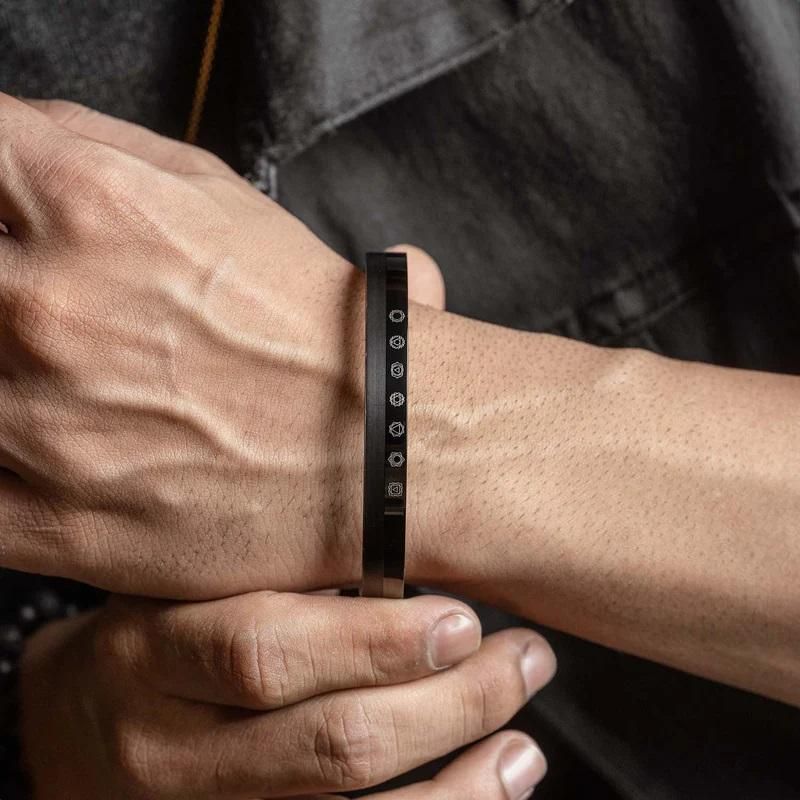 Men’s 7 Chakra Stainless Steel Kada Bracelet – Spiritual Energy Jewelry